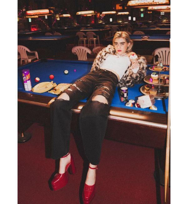 GYDA「ハイウエスト tear up damageストレートワイドデニムパンツ」|デニム|