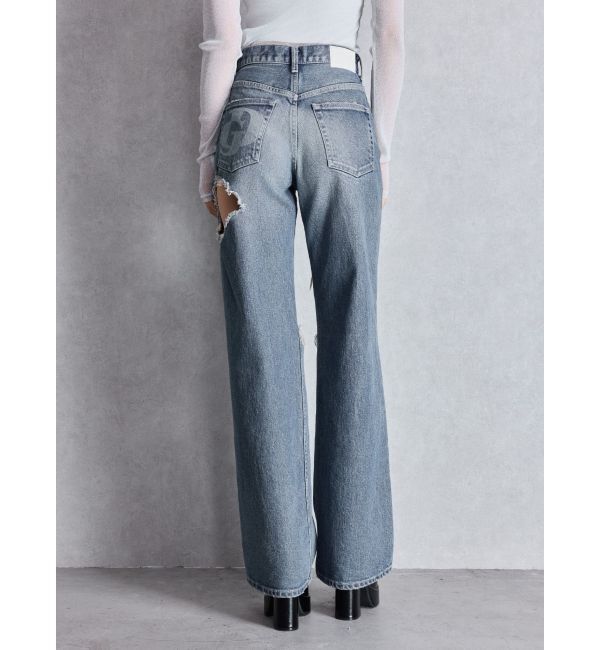 GYDA「ハイウエスト tear up damageストレートワイドデニムパンツ」|デニム|