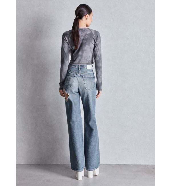GYDA「ハイウエスト tear up damageストレートワイドデニムパンツ」|デニム|