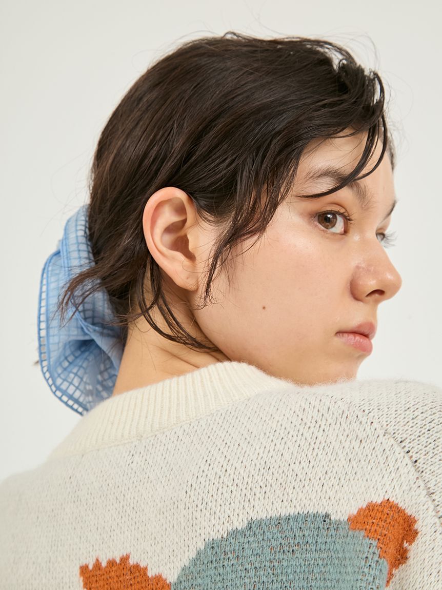 emmi atelier「チェックオーガンジーシュシュ」|ヘアバンド|