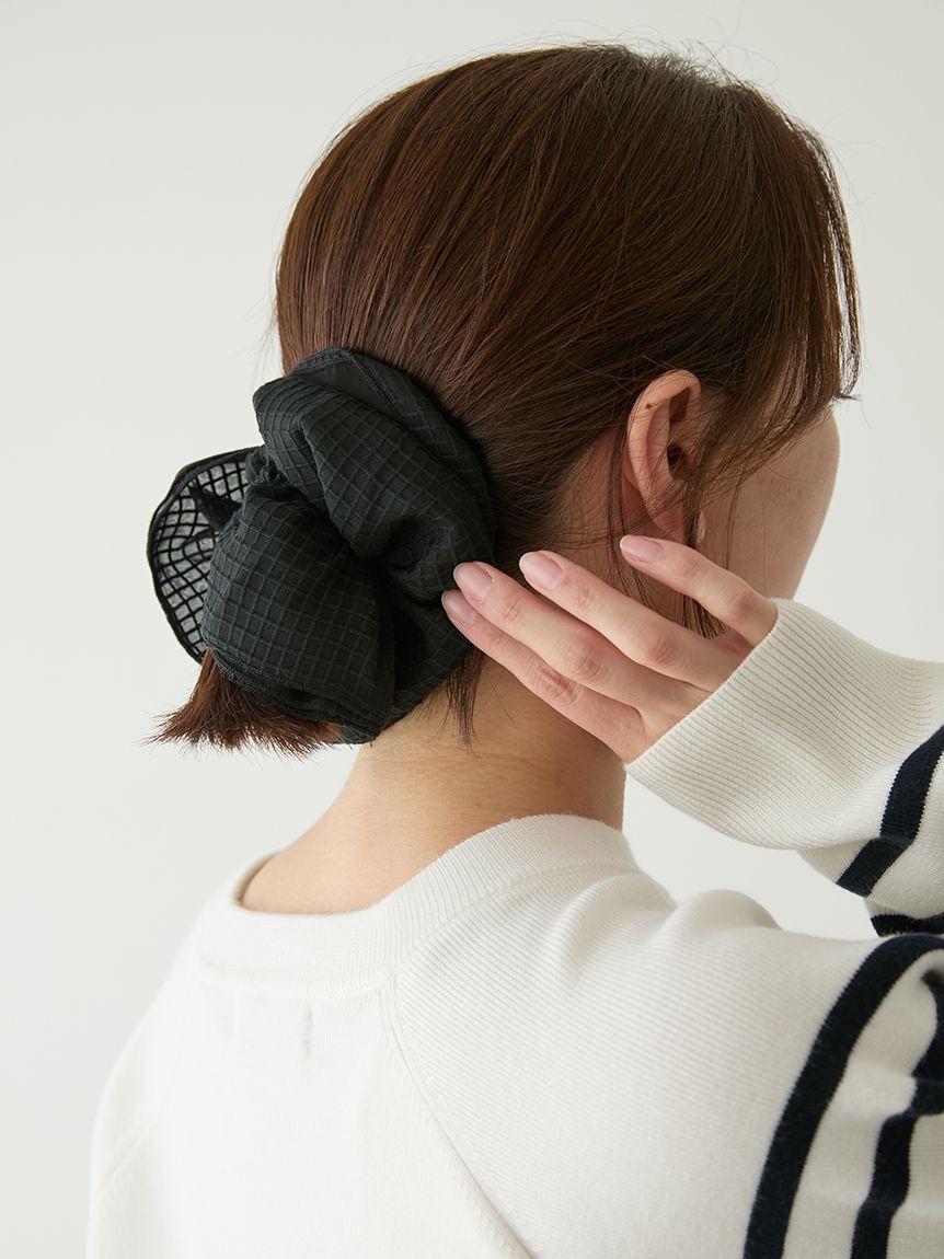 emmi atelier「チェックオーガンジーシュシュ」|ヘアバンド|