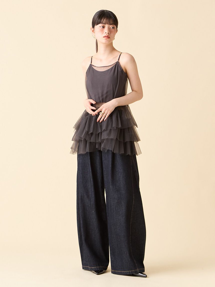 LILY BROWN Lingerie「【LILY BROWN Lingerie】カップ付フリルチュールキャミ」|キャミソール|