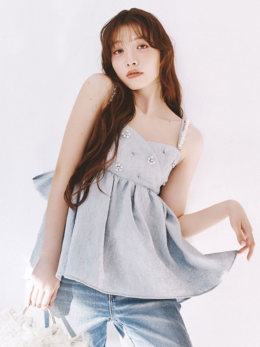 LILY BROWN「[L.B CANDY STOCK]ビッグリボンビジューペプラムトップス」|キャミソール|