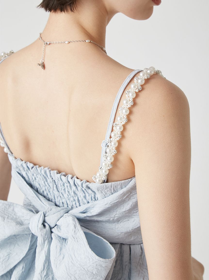 LILY BROWN「[L.B CANDY STOCK]ビッグリボンビジューペプラムトップス」|キャミソール|