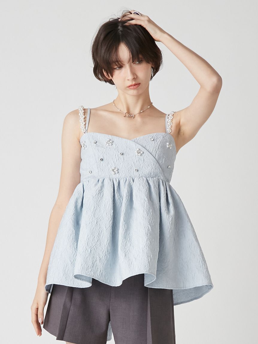 LILY BROWN「[L.B CANDY STOCK]ビッグリボンビジューペプラムトップス」|キャミソール|