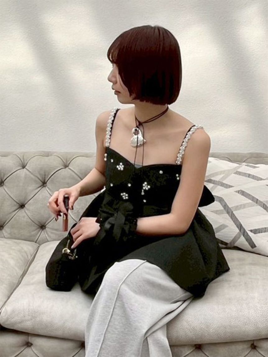 LILY BROWN「[L.B CANDY STOCK]ビッグリボンビジューペプラムトップス」|キャミソール|