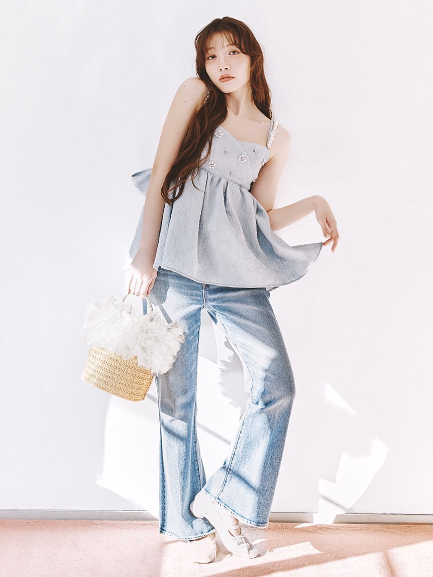 LILY BROWN「[L.B CANDY STOCK]ビッグリボンビジューペプラムトップス」|キャミソール|