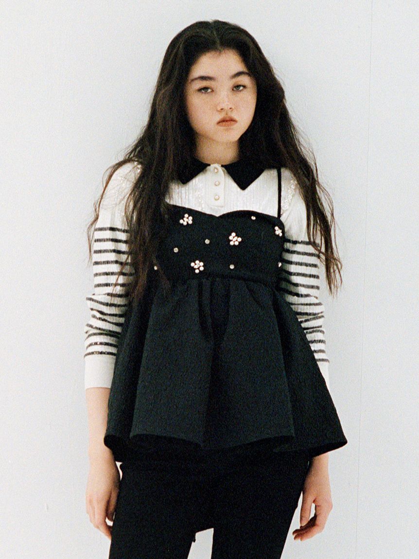 LILY BROWN「[L.B CANDY STOCK]ビッグリボンビジューペプラムトップス」|キャミソール|BLK