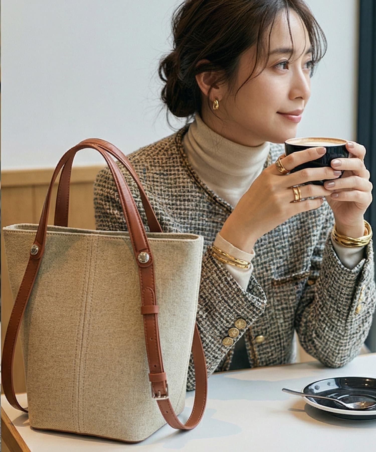 STYLE DELI「【DELI by】縦ラインキャンバス&times;リアルレザーバケットトート」|ショルダー・メッセンジャー|