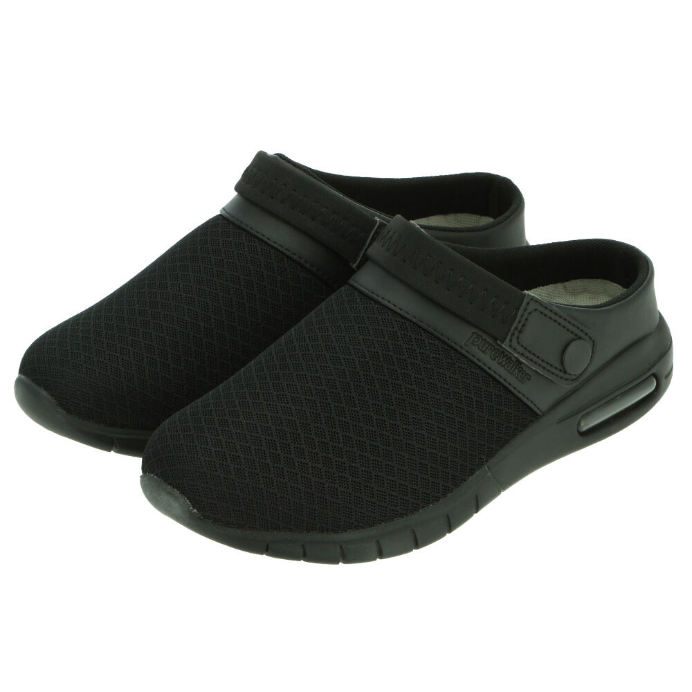 BACKYARD FAMILY「ナースシューズ ピュアウォーカー 通販 疲れにくい ナースサンダル 静音 白 ホワイト 疲れない」|スリッポン|ブラック1