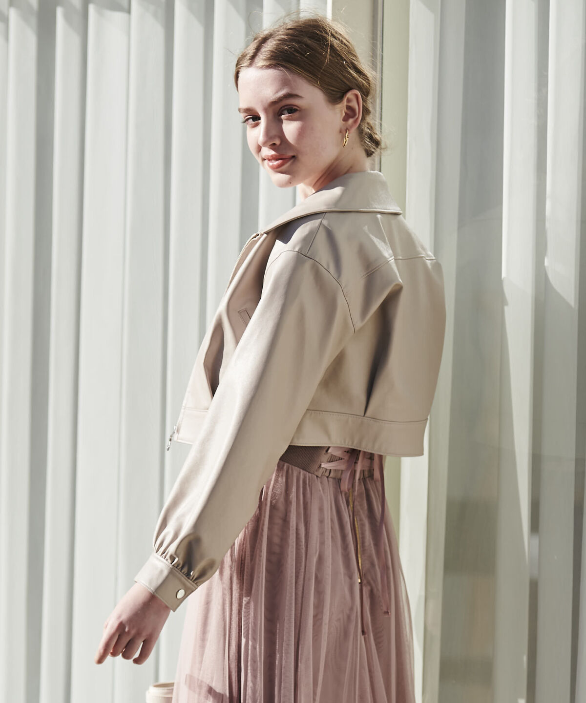 アンドクチュール「フェイクレザージップブルゾン」|ブルゾン・スタジャン|