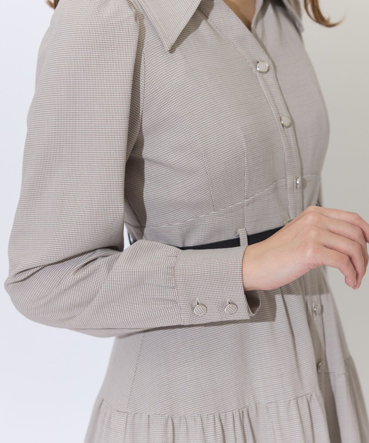 アンドクチュール「ラメ千鳥ティアードシャツワンピース」|ワンピース|