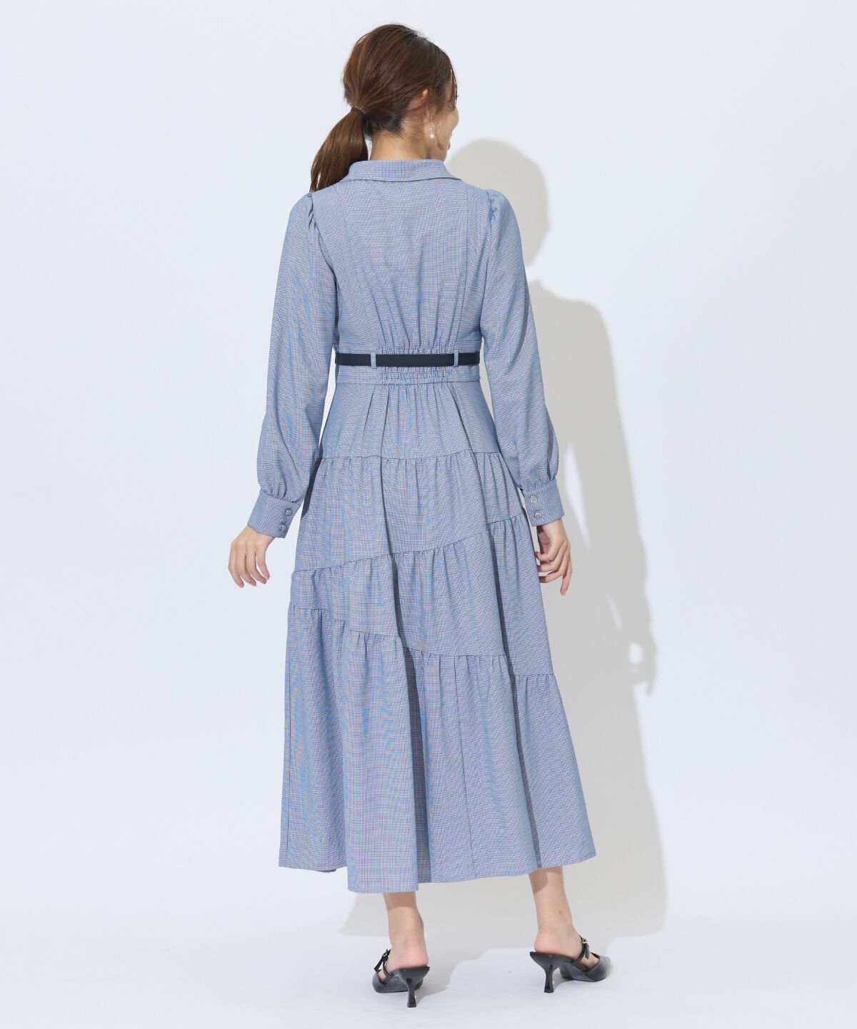 アンドクチュール「ラメ千鳥ティアードシャツワンピース」|ワンピース|