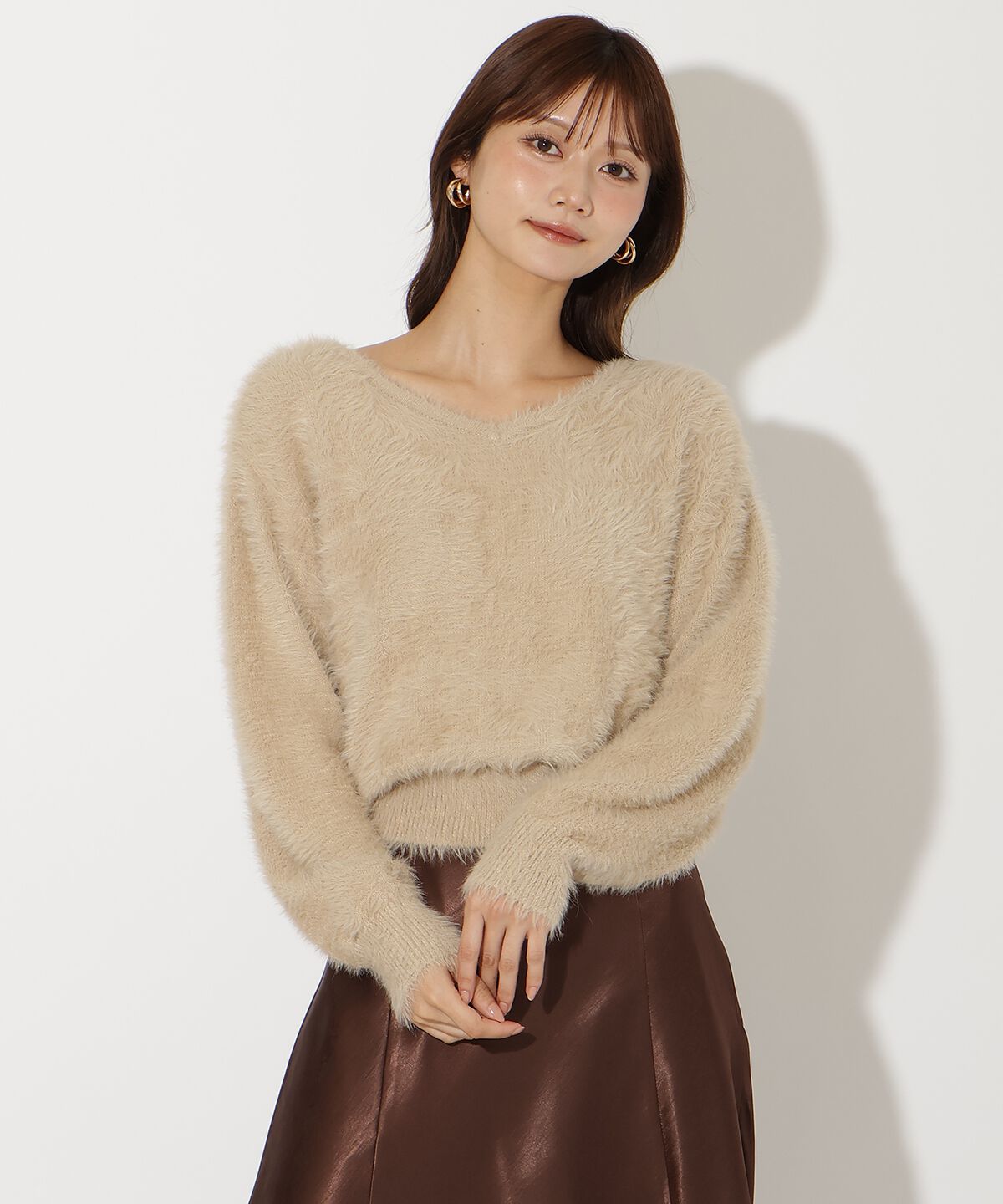 アンドクチュール「前後２WAYシャギーニットプルオーバー」|ニット・セーター|ベージュ