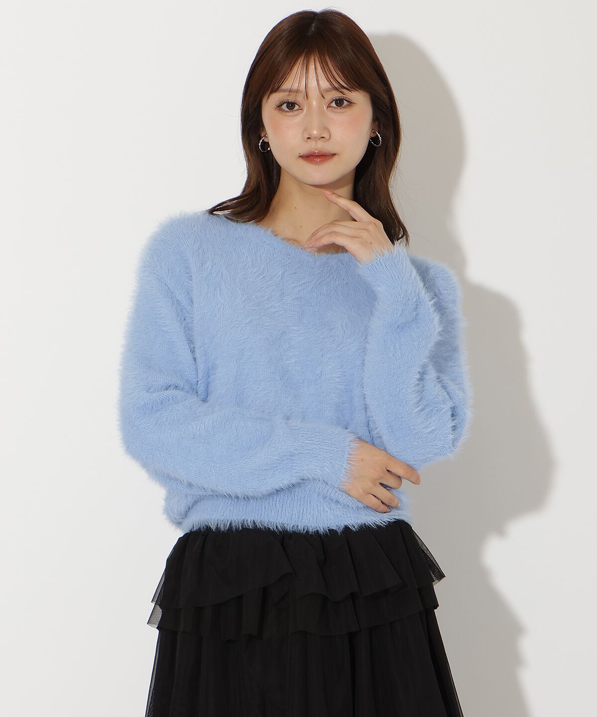 アンドクチュール「前後２WAYシャギーニットプルオーバー」|ニット・セーター|ブルー