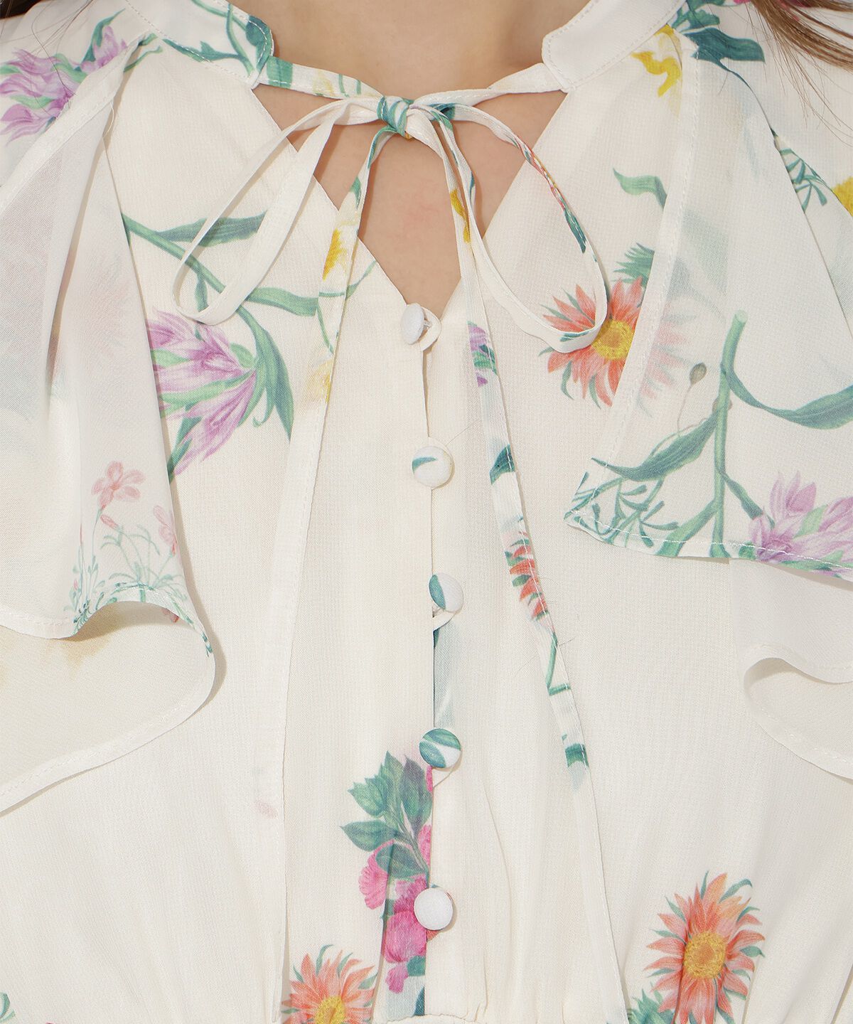 アンドクチュール「フリルケープフラワープリントワンピース」|ワンピース|