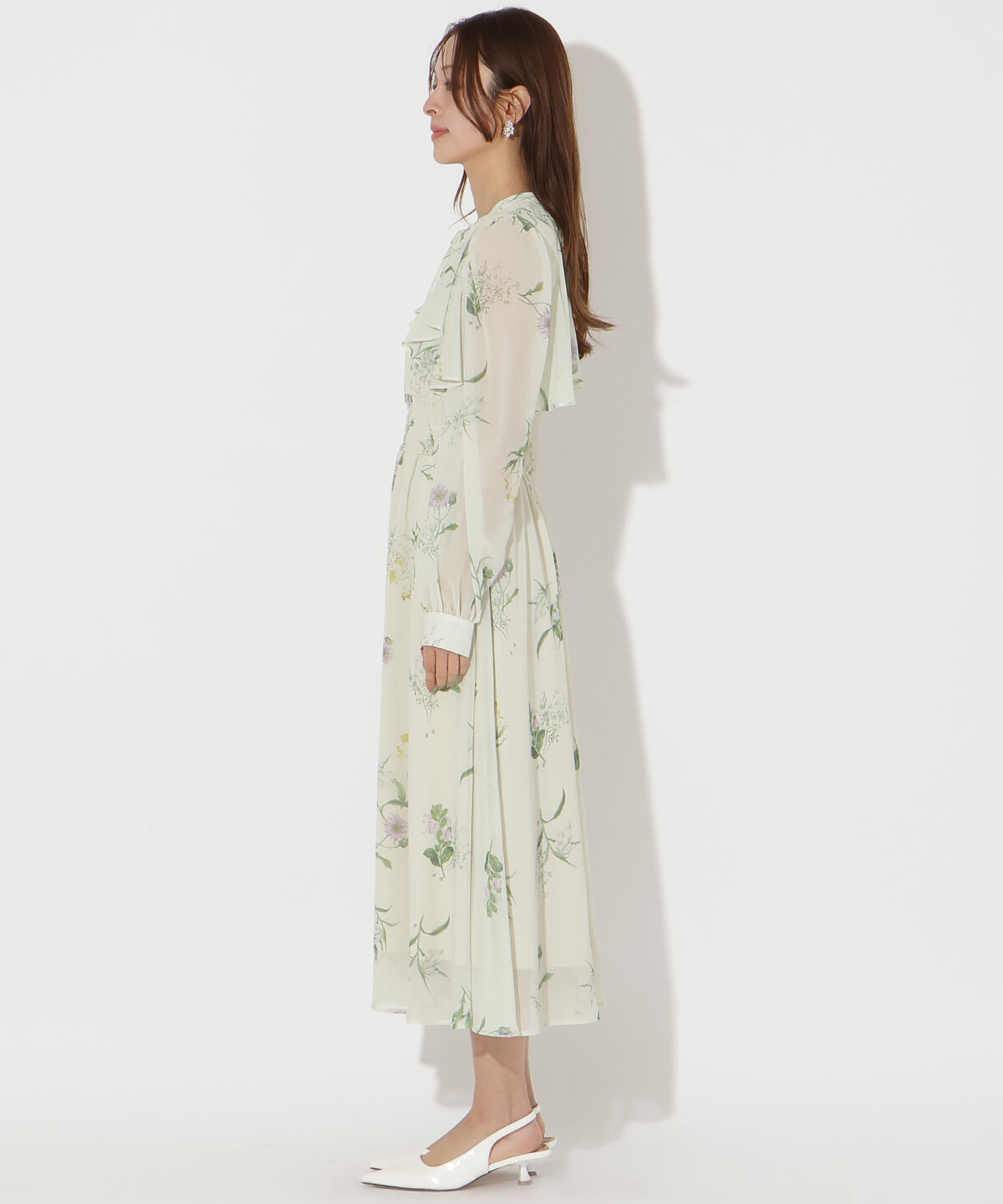 アンドクチュール「フリルケープフラワープリントワンピース」|ワンピース|