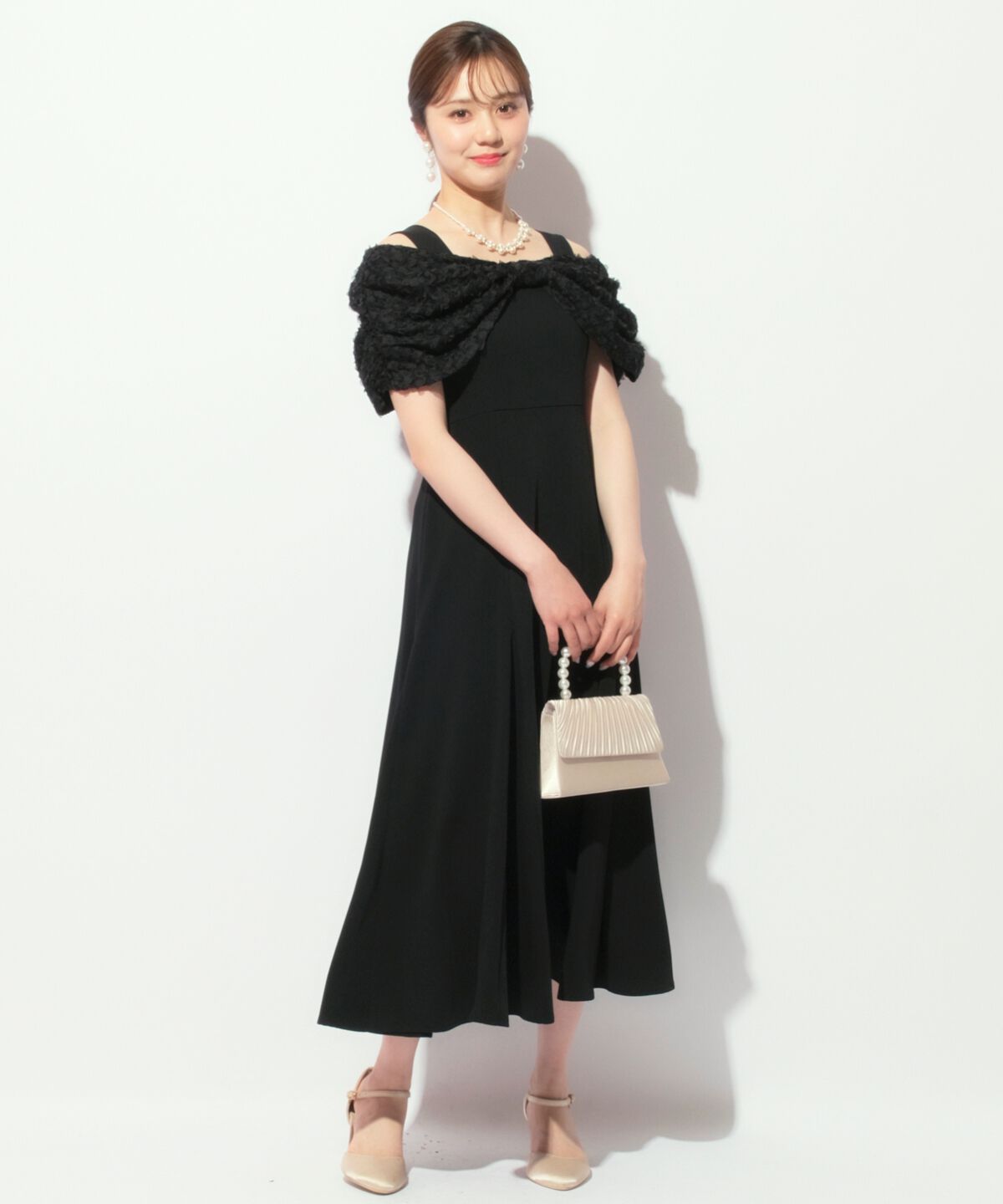 WILLSELECTION「リボンオフショルドレス」|ドレス|ブラック