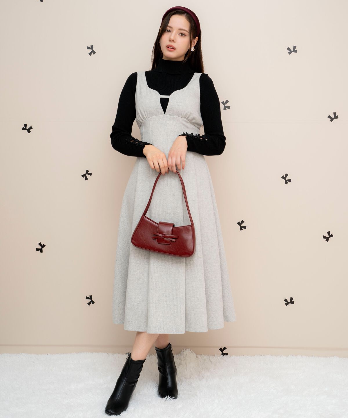 WILLSELECTION「タックウエストキーネックフレアジャンスカ」|ジャンパースカート|