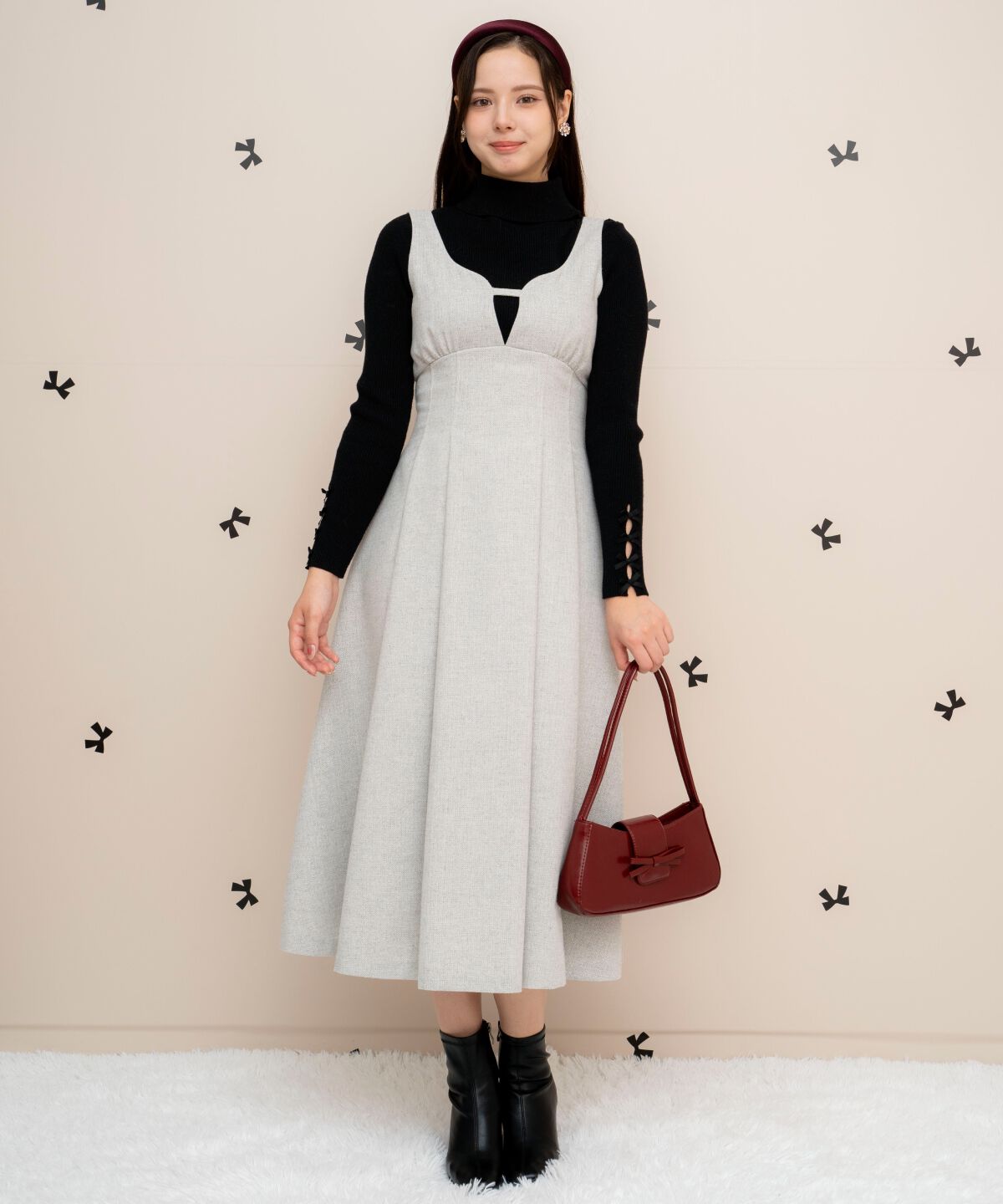 WILLSELECTION「タックウエストキーネックフレアジャンスカ」|ジャンパースカート|