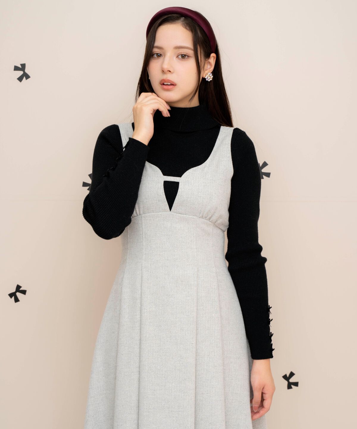 WILLSELECTION「タックウエストキーネックフレアジャンスカ」|ジャンパースカート|