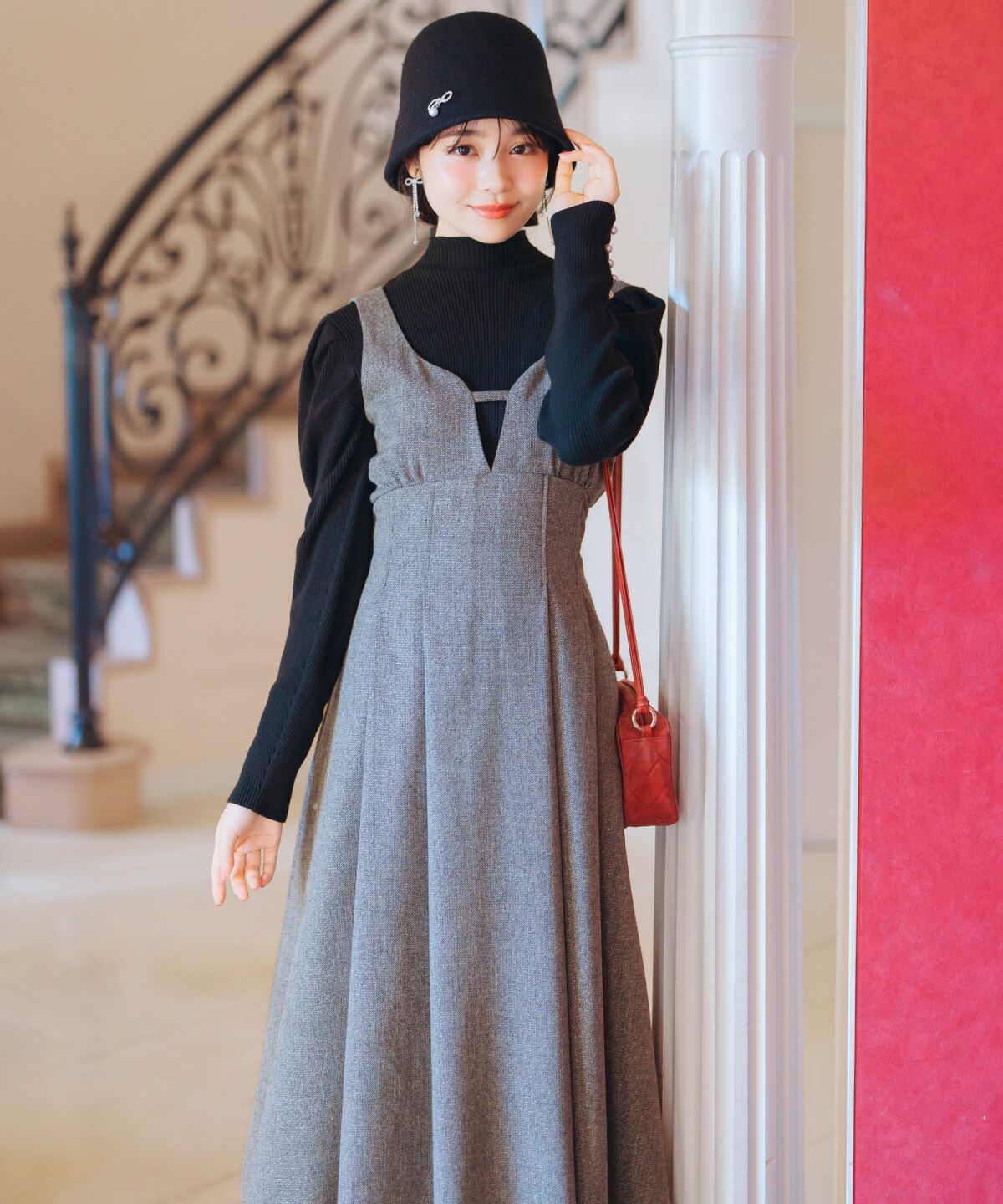 WILLSELECTION「タックウエストキーネックフレアジャンスカ」|ジャンパースカート|