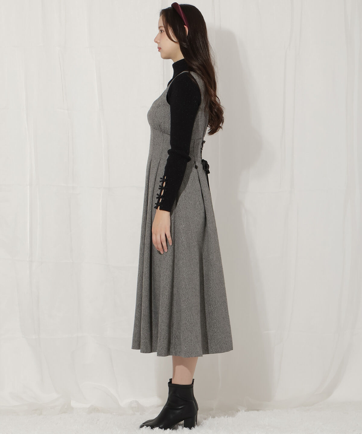 WILLSELECTION「タックウエストキーネックフレアジャンスカ」|ジャンパースカート|