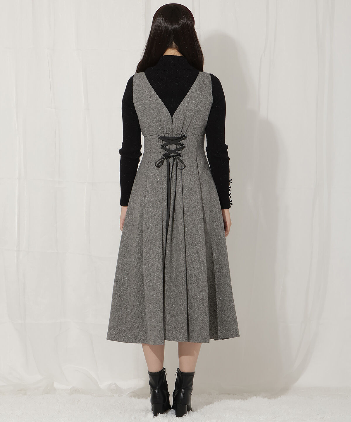 WILLSELECTION「タックウエストキーネックフレアジャンスカ」|ジャンパースカート|