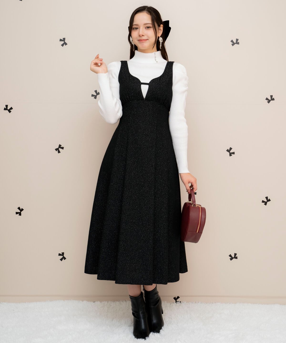 WILLSELECTION「タックウエストキーネックフレアジャンスカ」|ジャンパースカート|