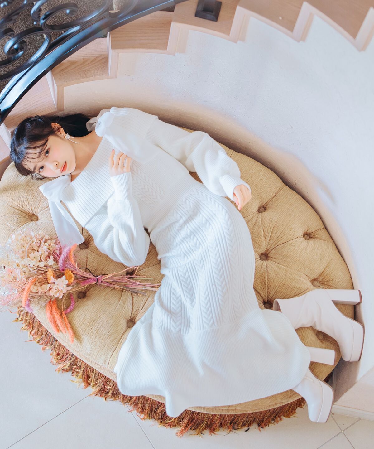 WILLSELECTION「肩リボンケーブルニットワンピース」|ワンピース|オフ