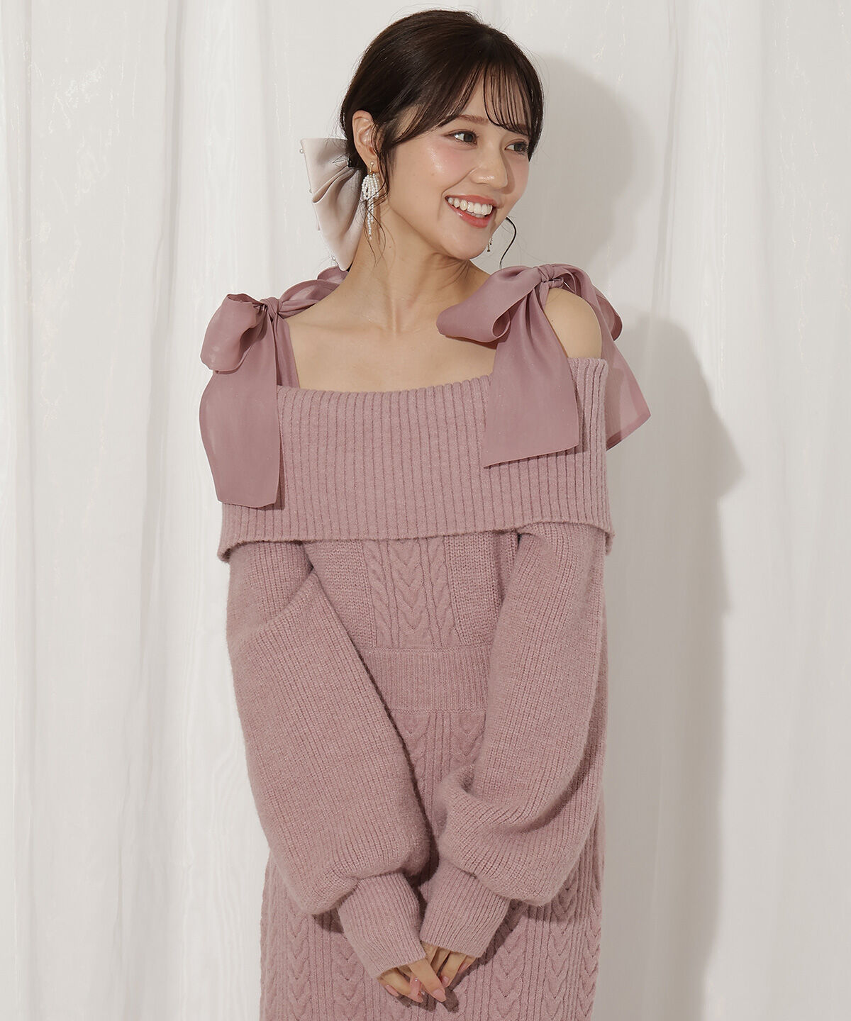 WILLSELECTION「肩リボンケーブルニットワンピース」|ワンピース|