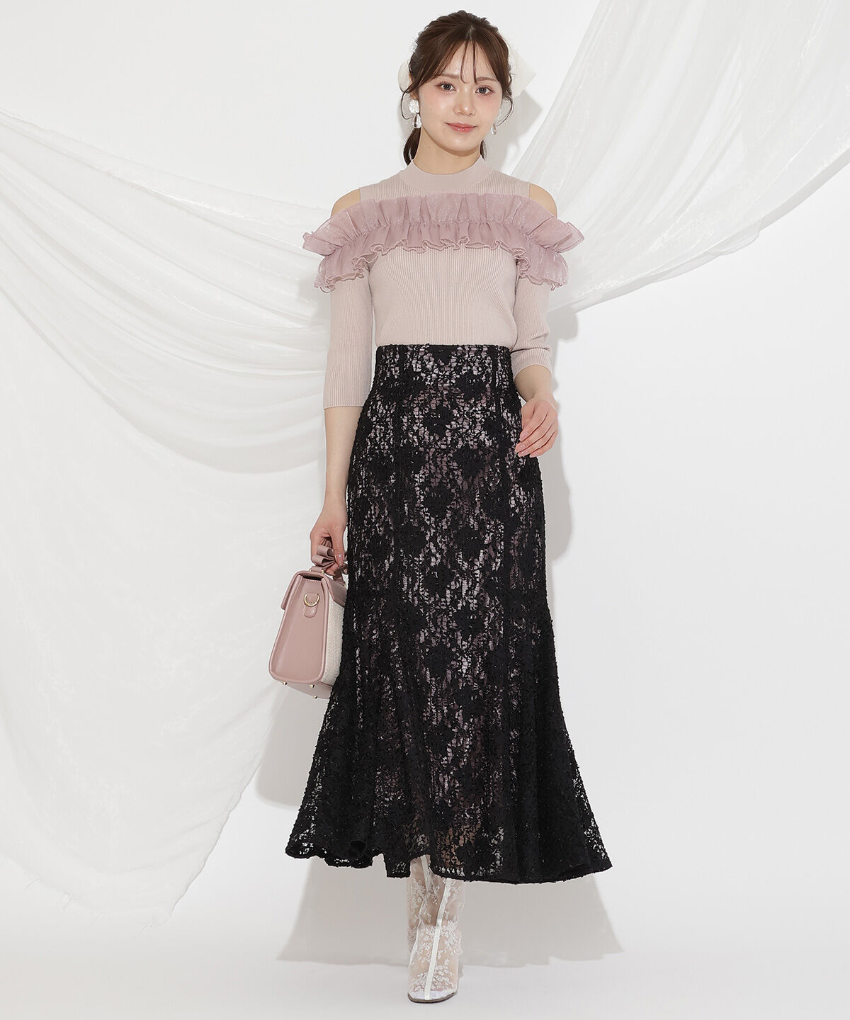 WILLSELECTION「スパンコールレースマーメイドスカート」|フレア|ブラック