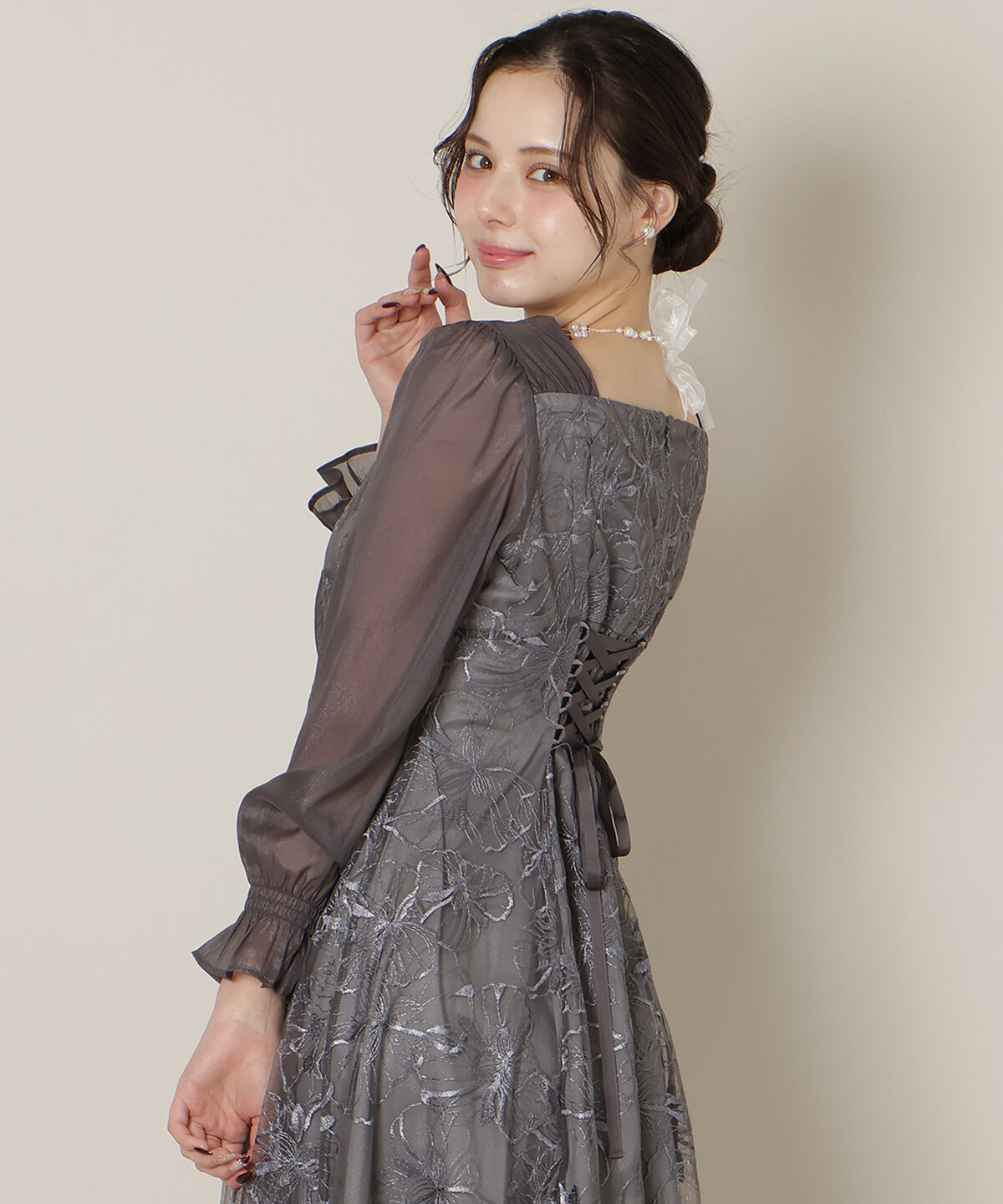 WILLSELECTION「パネルラインフラワーレースワンピース」|ドレス|