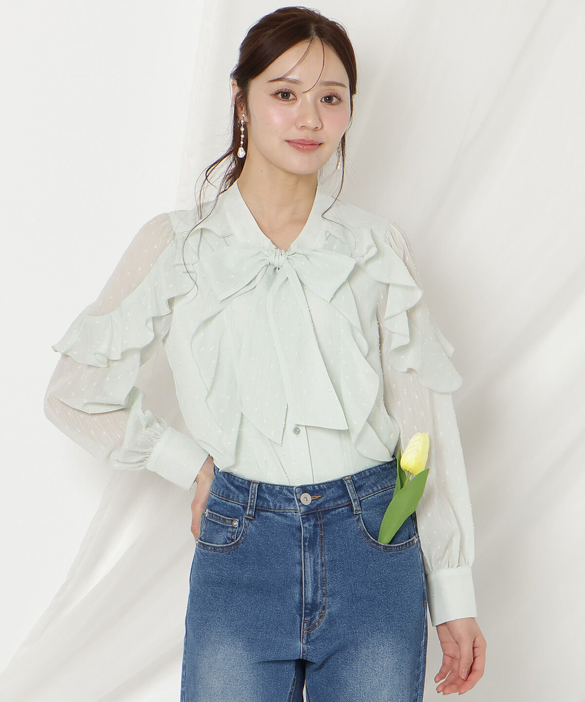 WILLSELECTION「ドビードットフリルブラウス」|シャツ・ブラウス|ミント