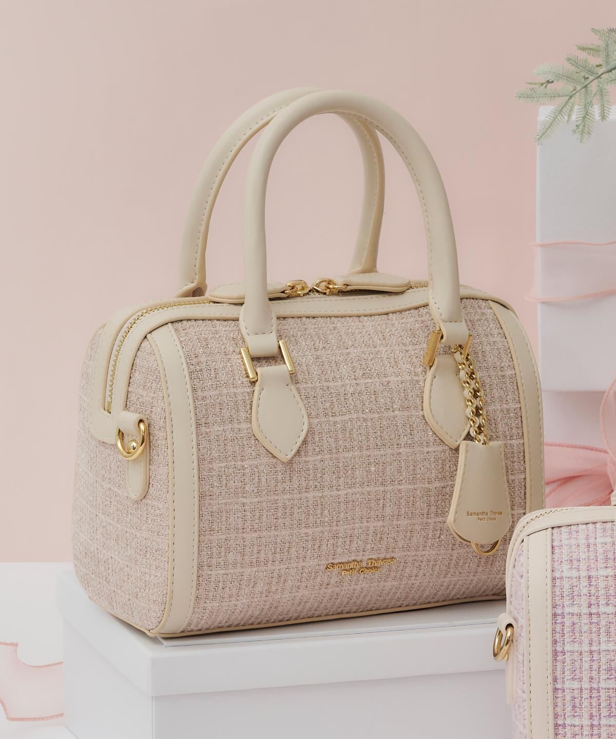 Samantha Thavasa Petit Choice「ツイード ボストンバッグ」|ショルダー・メッセンジャー|オフホワイト