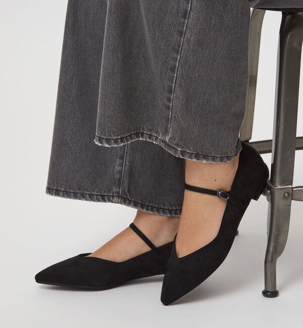 UNITED ARROWS green label relaxing「Vカット ストラップ フラットシューズ 撥水」|パンプス|BLACK