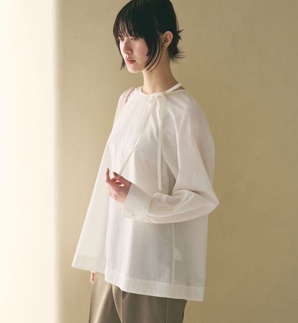 BEAUTY&YOUTH UNITED ARROWS「リボンタイ ノーカラーブラウス」|シャツ・ブラウス|