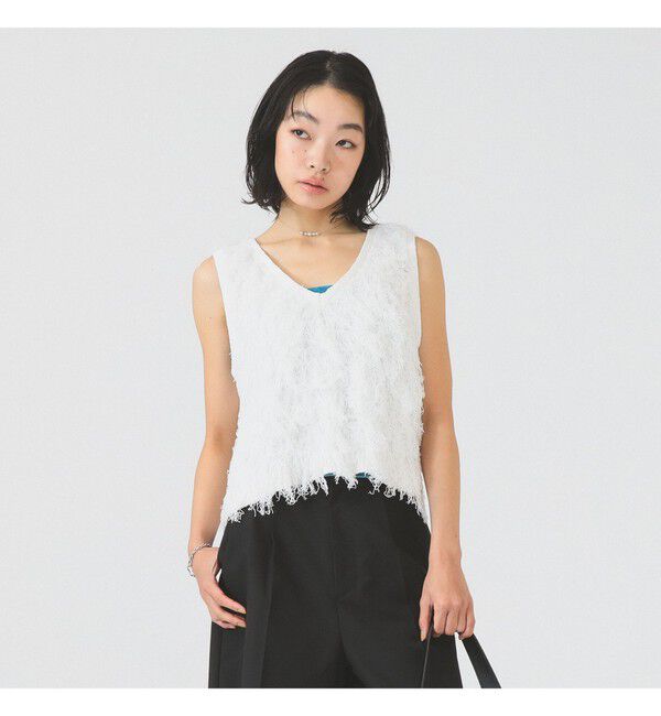Ray BEAMS 「フリンジ Vネック ベスト」|ベスト・ジレ|OFF WHITE