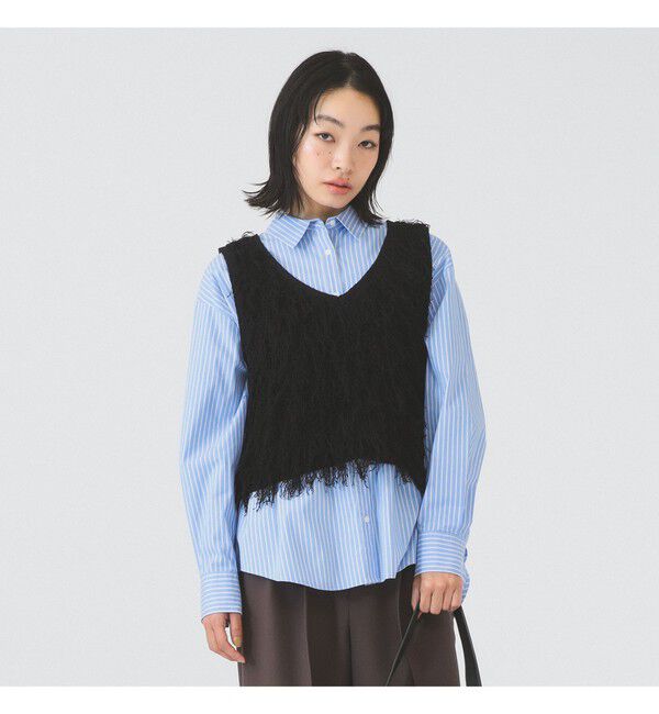 Ray BEAMS 「フリンジ Vネック ベスト」|ベスト・ジレ|BLACK