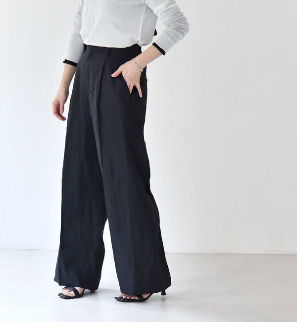 quaranciel「quaranciel:〈洗濯機可能〉ヘンプ ワイド タック パンツ」|スラックス|