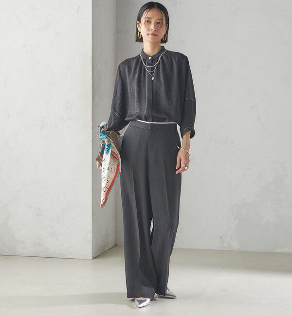 SHIPS for women「〈接触冷感/吸水速乾〉アセテート ワッシャー ウエスト デザイン パンツ」|スラックス|