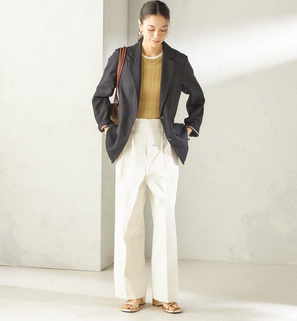 SHIPS for women「〈UVカット・吸水速乾・手洗い可能〉綿麻混 オックス 2タック ストレート パンツ」|その他|