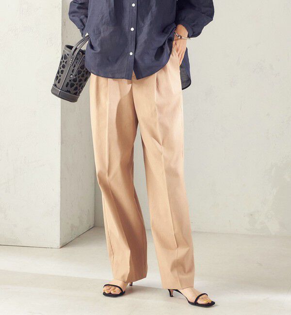 SHIPS for women「〈UVカット・吸水速乾・手洗い可能〉綿麻混 オックス 2タック ストレート パンツ」|その他|