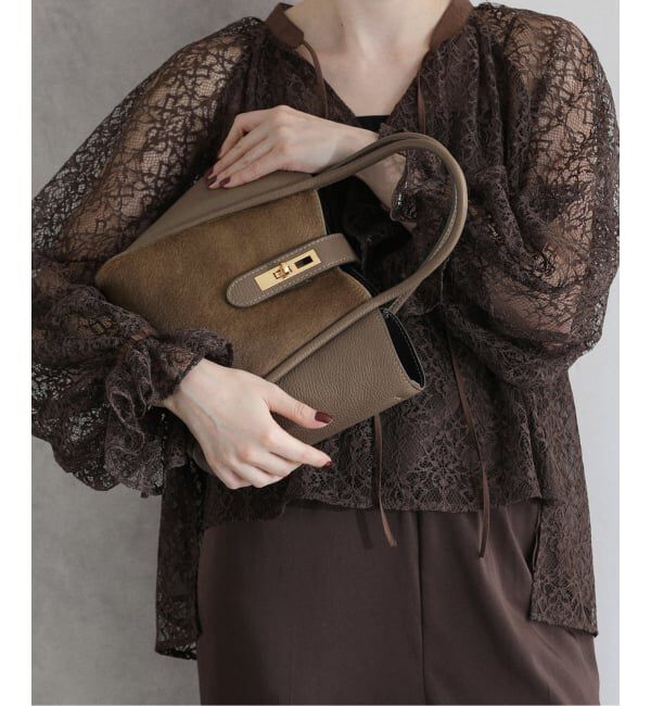  「M Rose/エンメローズ レザーコンビバッグ」|ショルダー・メッセンジャー|ベージュ