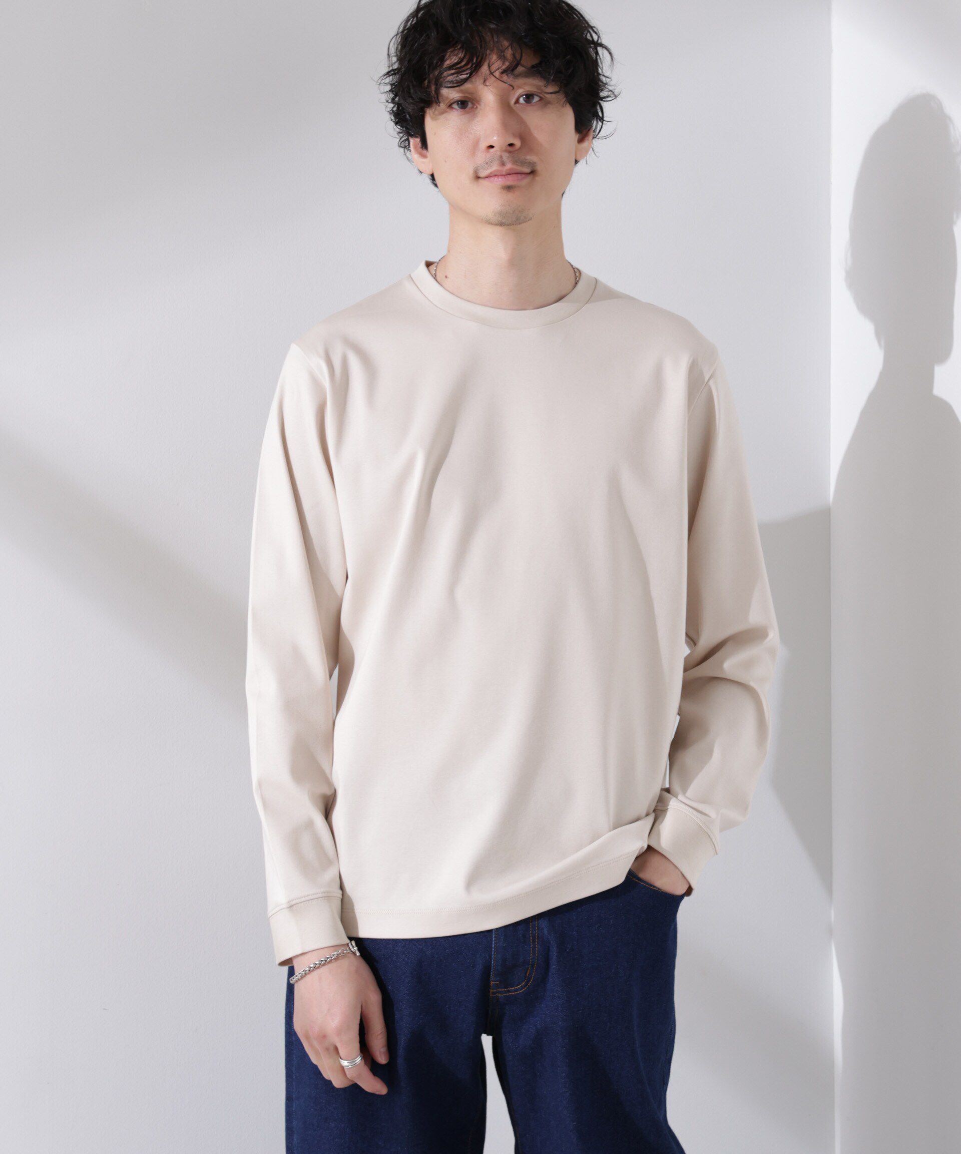 nano･universe「アンチスメル クルーネックTシャツ 長袖」|Tシャツ・カットソー|ベージュ