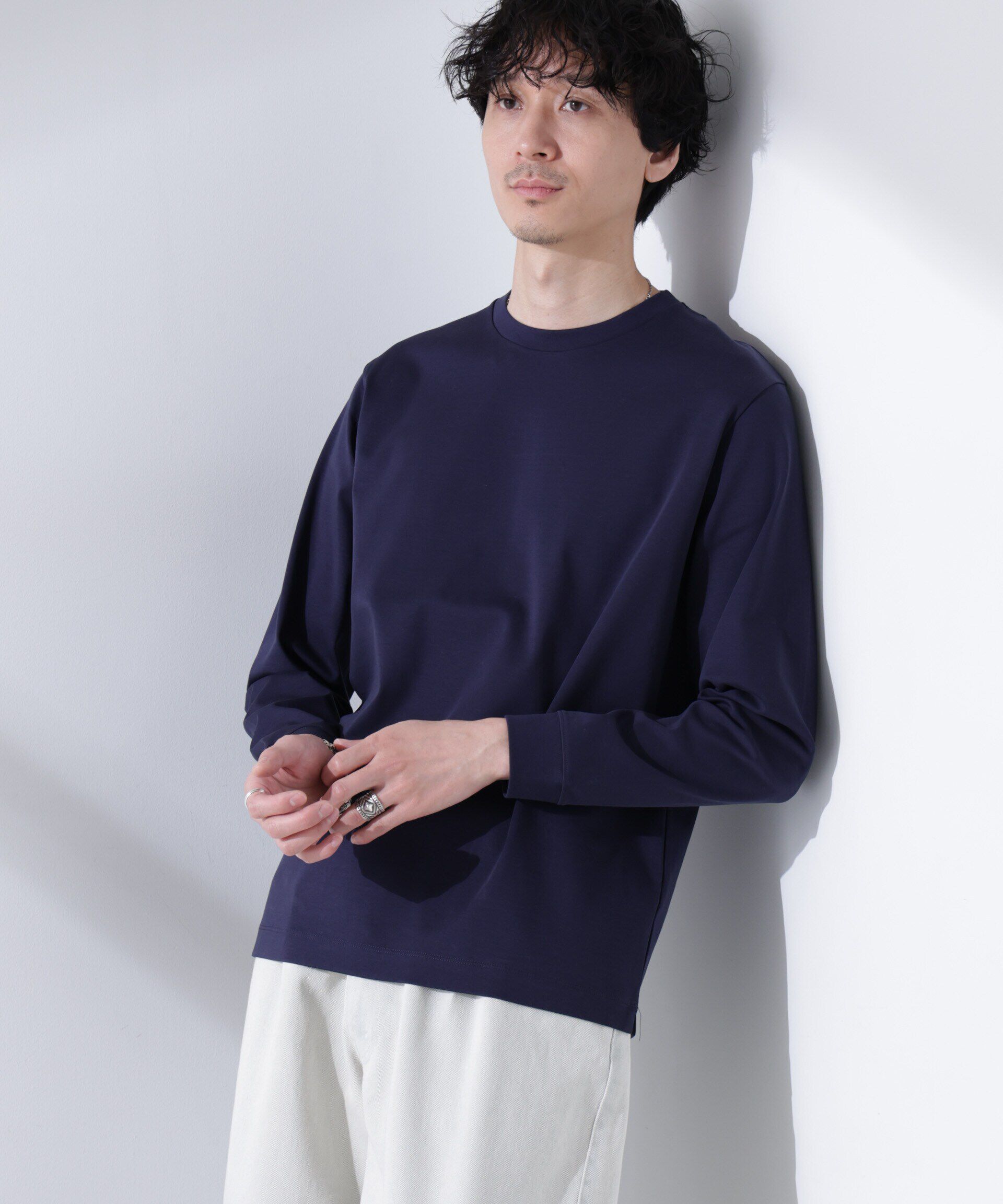 nano･universe「アンチスメル クルーネックTシャツ 長袖」|Tシャツ・カットソー|ネイビー