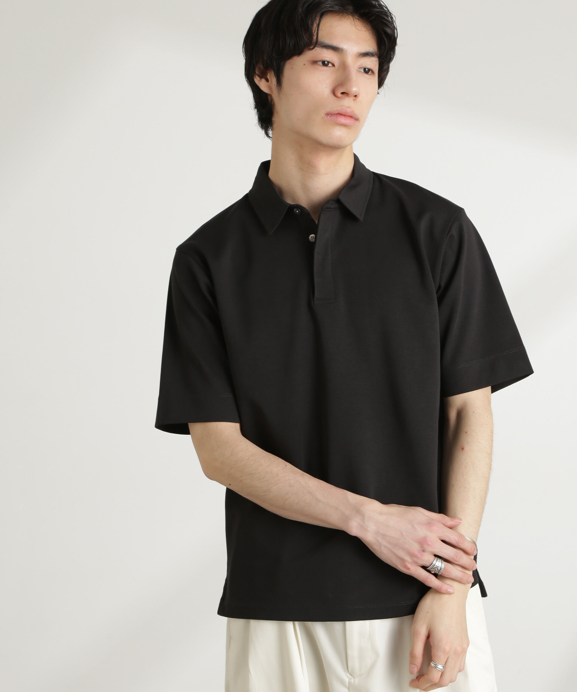 nano･universe「ダブルスムース比翼ポロ」|Tシャツ・カットソー|ブラック