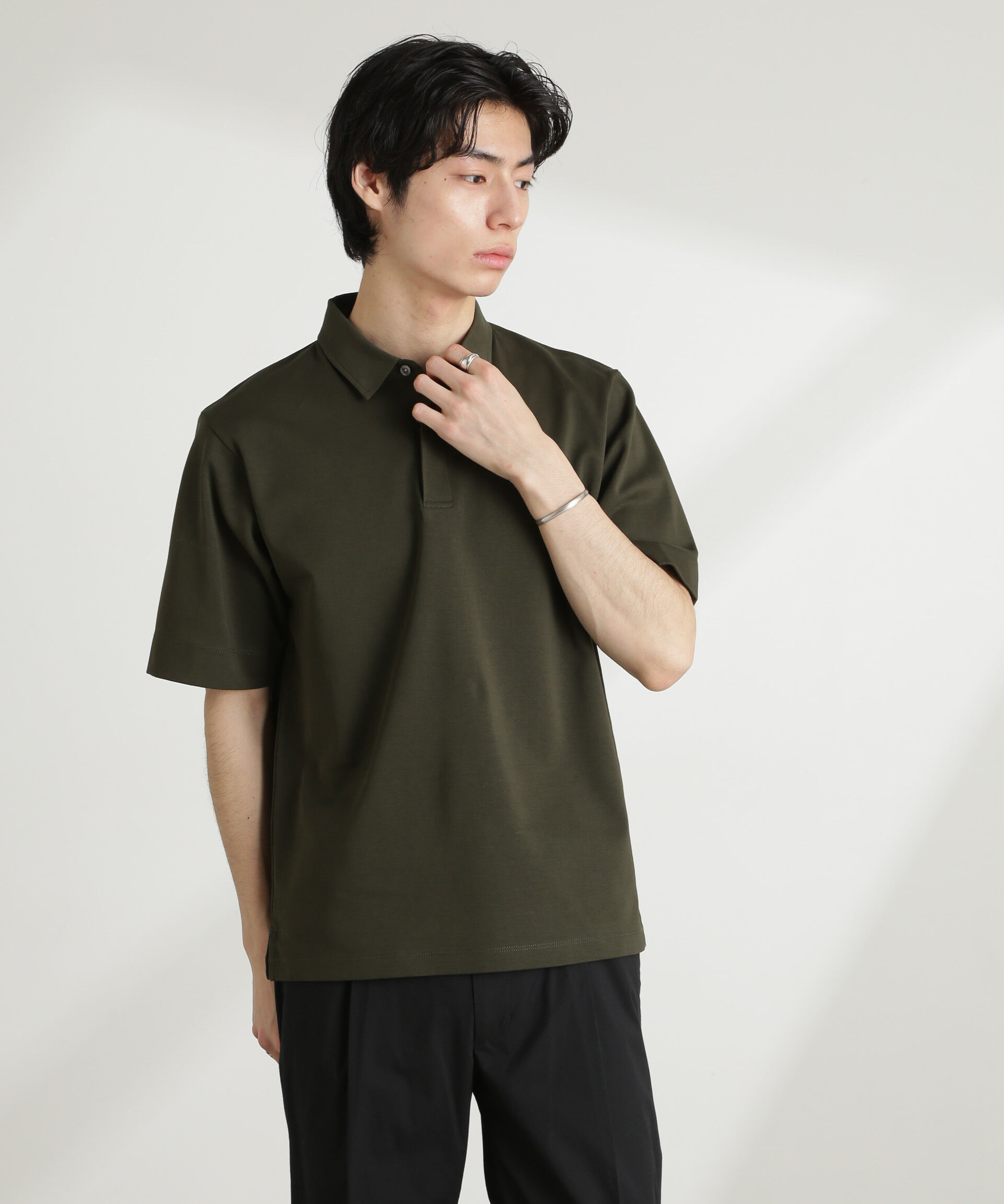 nano･universe「ダブルスムース比翼ポロ」|Tシャツ・カットソー|カーキ