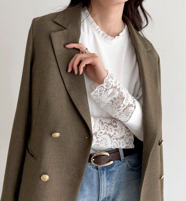 fredy emue「【1枚でもレイヤードでも◎】レーススリーブ衿フリルロンTシャツ」|Tシャツ・カットソー|オフホワイト