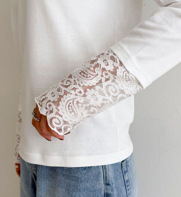 fredy emue「【1枚でもレイヤードでも◎】レーススリーブ衿フリルロンTシャツ」|Tシャツ・カットソー|